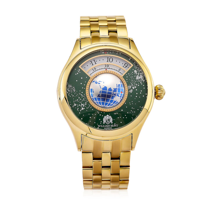 William Hunt Limited Edition Celestial Constellation Automatic Movt Watch With Rotating Globe 3ATM Water Resistancy Presented in a Gift Box - Gold Green 8351520 1