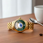 William Hunt Limited Edition Celestial Constellation Automatic Movt Watch With Rotating Globe 3ATM Water Resistancy Presented in a Gift Box - Gold Green