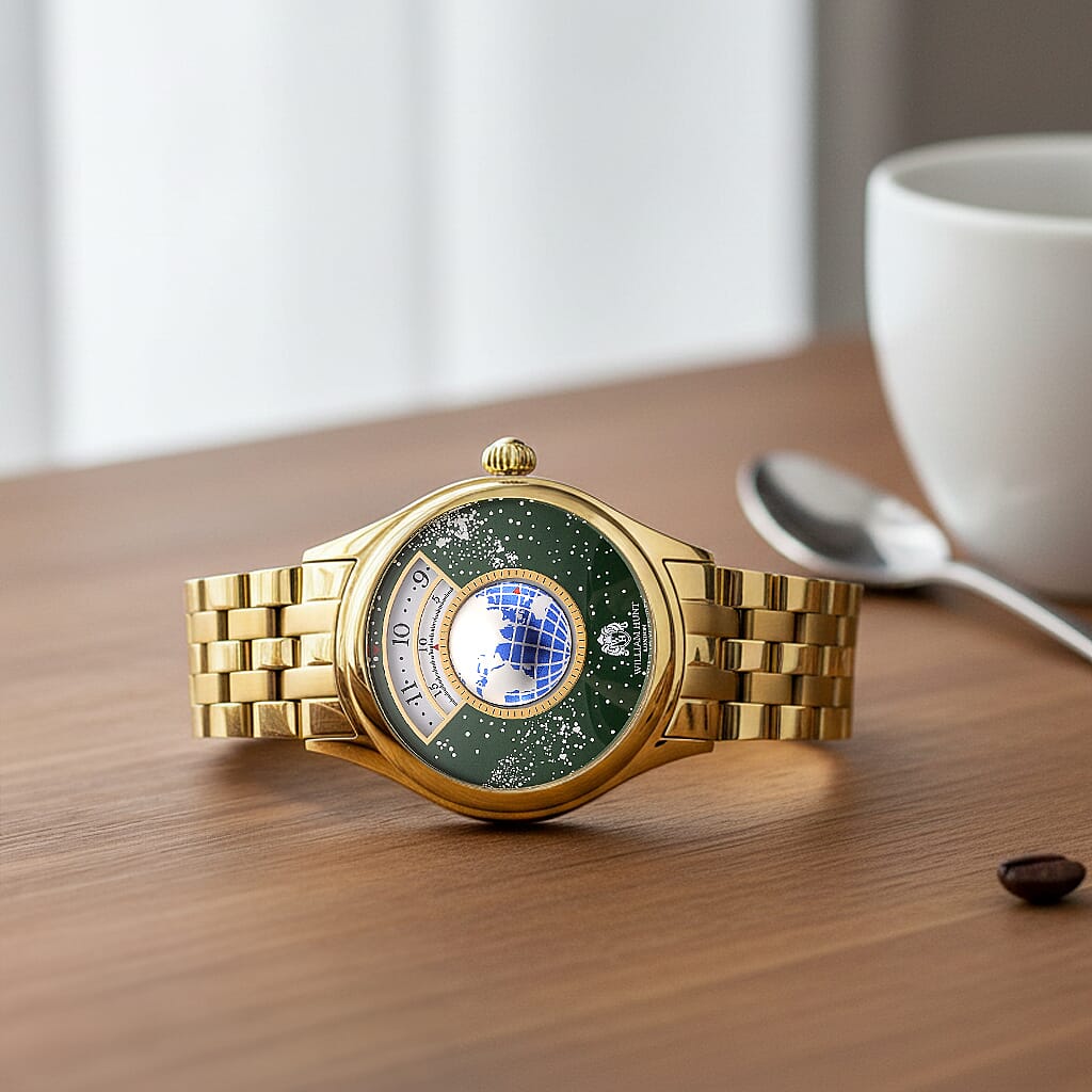 William Hunt Limited Edition Celestial Constellation Automatic Movt Watch With Rotating Globe 3ATM Water Resistancy Presented in a Gift Box - Gold Green 8351520 2