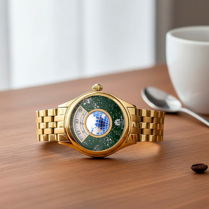 William Hunt Limited Edition Celestial Constellation Automatic Movt Watch With Rotating Globe 3ATM Water Resistancy Presented in a Gift Box - Gold Green 8351520 2