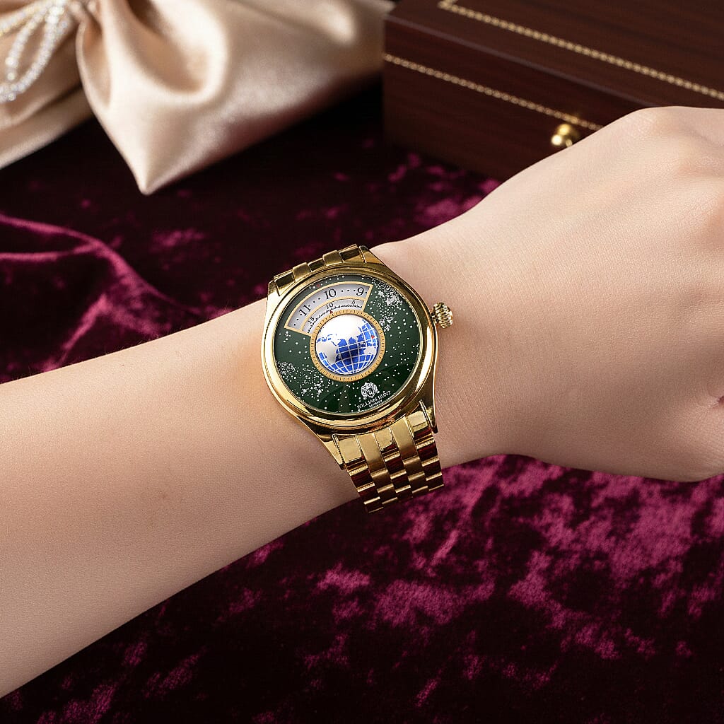 William Hunt Limited Edition Celestial Constellation Automatic Movt Watch With Rotating Globe 3ATM Water Resistancy Presented in a Gift Box - Gold Green 8351520 3