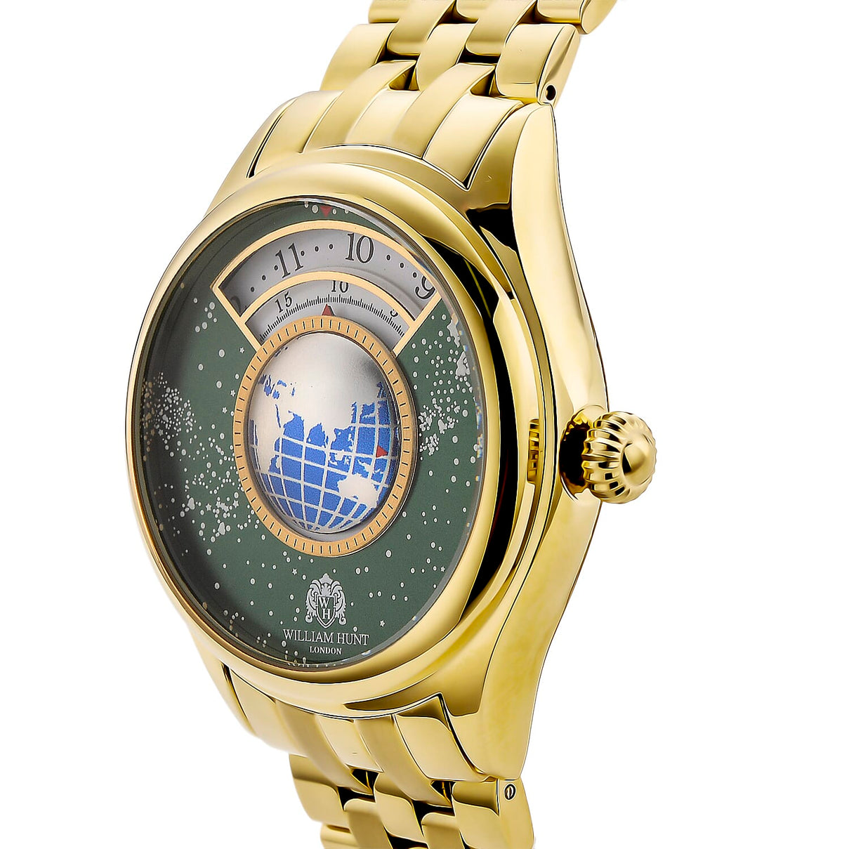 William Hunt Limited Edition Celestial Constellation Automatic Movt Watch With Rotating Globe 3ATM Water Resistancy Presented in a Gift Box - Gold Green 8351520 4