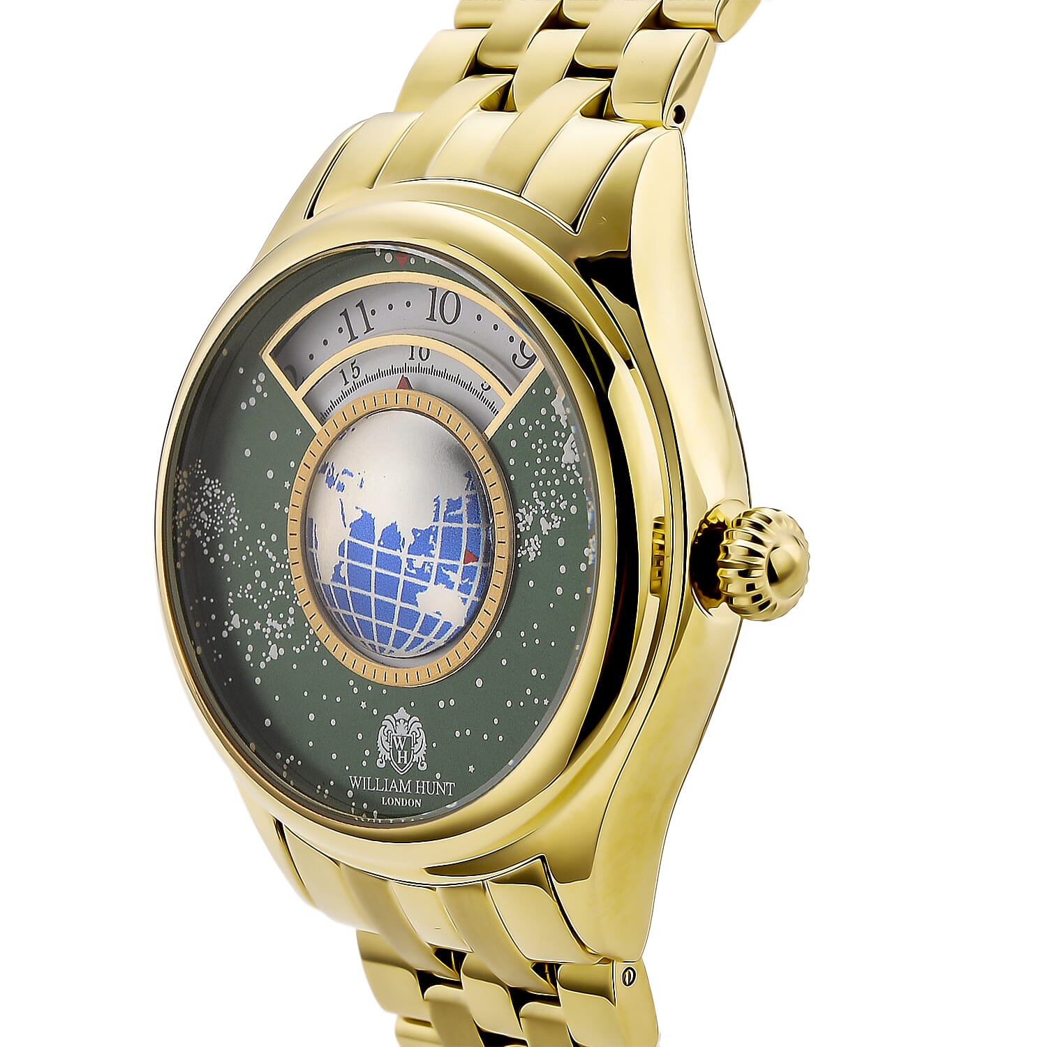 William Hunt Limited Edition Celestial Constellation Automatic Movt Watch With Rotating Globe 3ATM Water Resistancy Presented in a Gift Box - Gold Green 8351520 4
