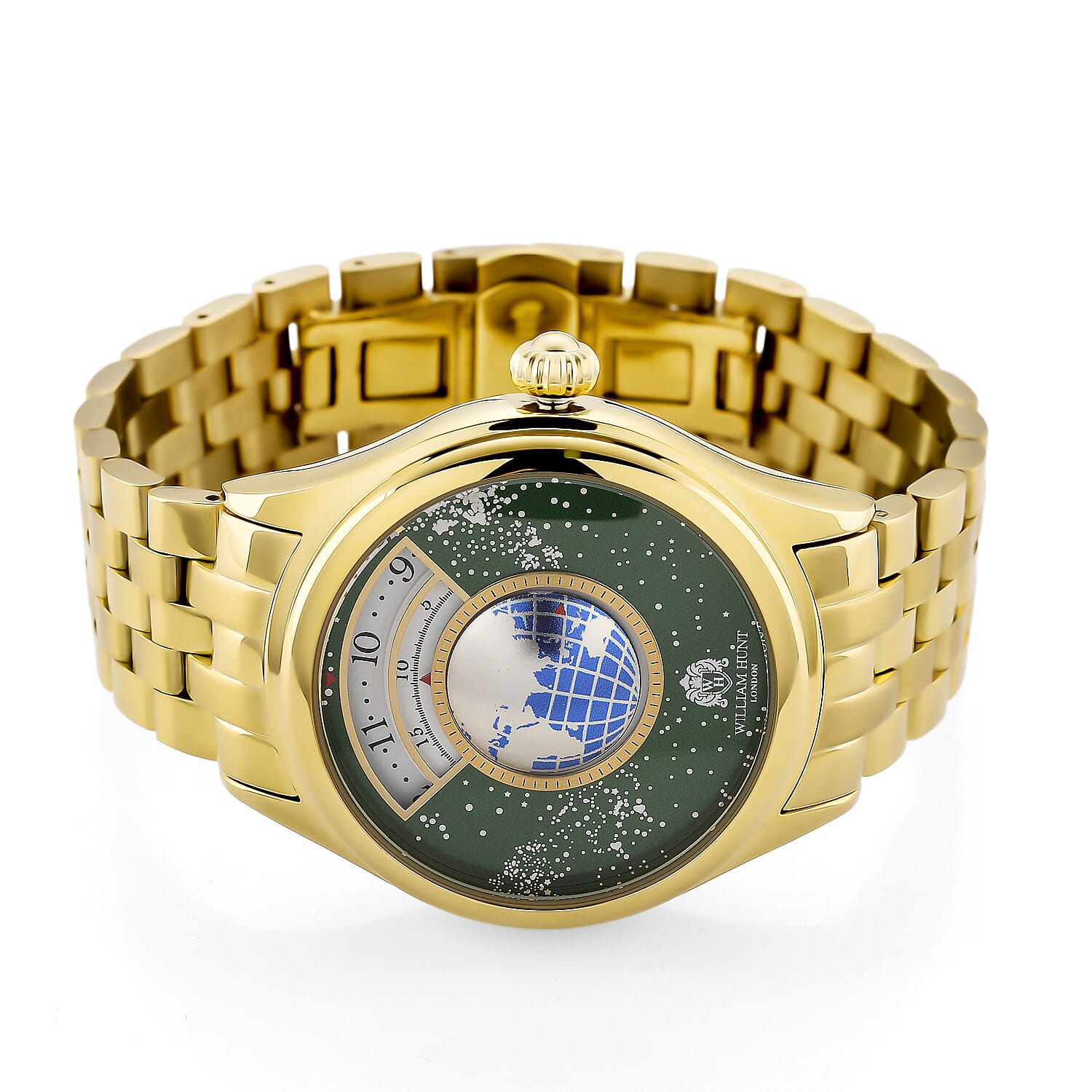 William Hunt Limited Edition Celestial Constellation Automatic Movt Watch With Rotating Globe 3ATM Water Resistancy Presented in a Gift Box - Gold Green 8351520 5