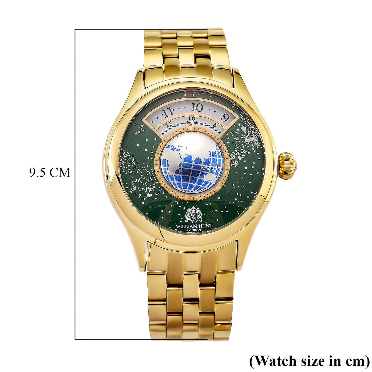 William Hunt Limited Edition Celestial Constellation Automatic Movt Watch With Rotating Globe 3ATM Water Resistancy Presented in a Gift Box - Gold Green 8351520 8