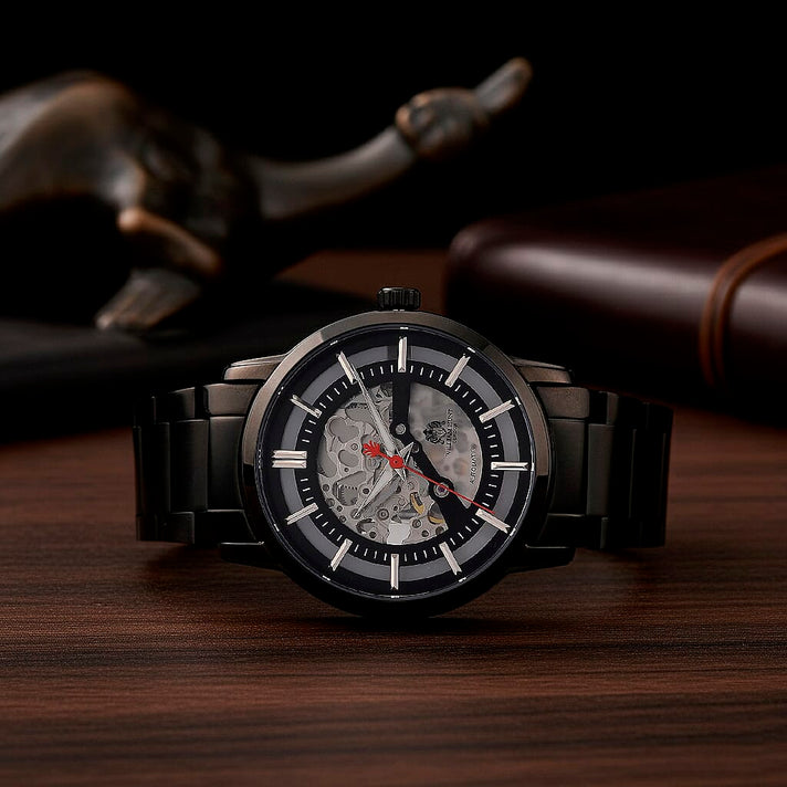 William Hunt London Limited Edition Automatic Skeleton Watch With 5 ATM Water Resistancy, Exhibition Back and Butterfly Buckle Clasp - 42MM Dial - Black 8448460 2
