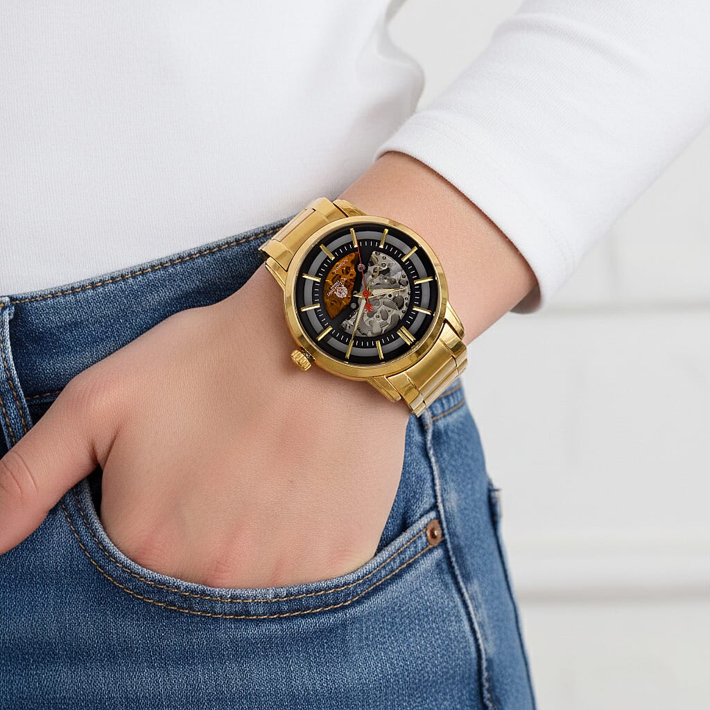 William Hunt London Limited Edition Automatic Movt. 5 ATM WR Grey Skeleton Dial (42mm) Mens Watch With Gold Stainless Steel Strap and Butterfly Buckle Clasp V32648983 3