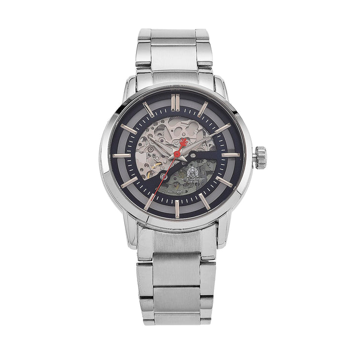 William Hunt London Limited Edition Automatic Movt. 5 ATM WR Blue Skeleton Dial (42mm) Mens Watch With Silver Stainless Steel Strap and Butterfly Buckle Clasp 8448579 1