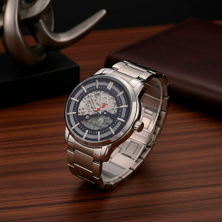 William Hunt London Limited Edition Automatic Movt. 5 ATM WR Blue Skeleton Dial (42mm) Mens Watch With Silver Stainless Steel Strap and Butterfly Buckle Clasp 8448579 2