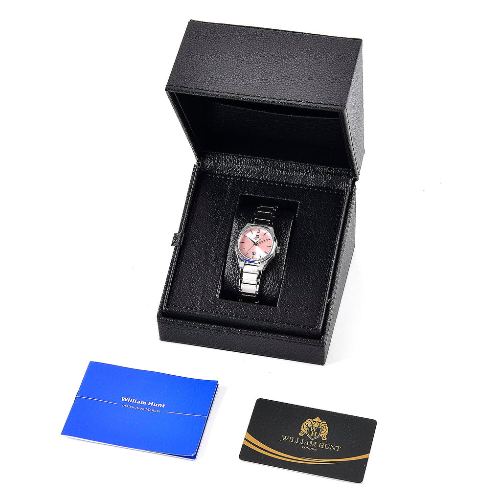 William Hunt Limited Edition Japanese Miyota Movement 5 ATM Water Resistant Watch With Date Function & Presentation Box - Pink
