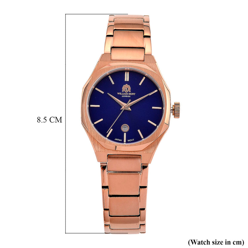 William Hunt Limited Edition Japanese Miyota Movement 5 ATM Water Resistant Watch With Date Function & Presentation Box - Blue