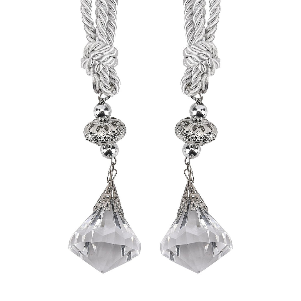 Pair of Diamond (Dia- 4.5 cm) Drop Magnetic Curtain Tiebacks (Size 36 cm) - Silver