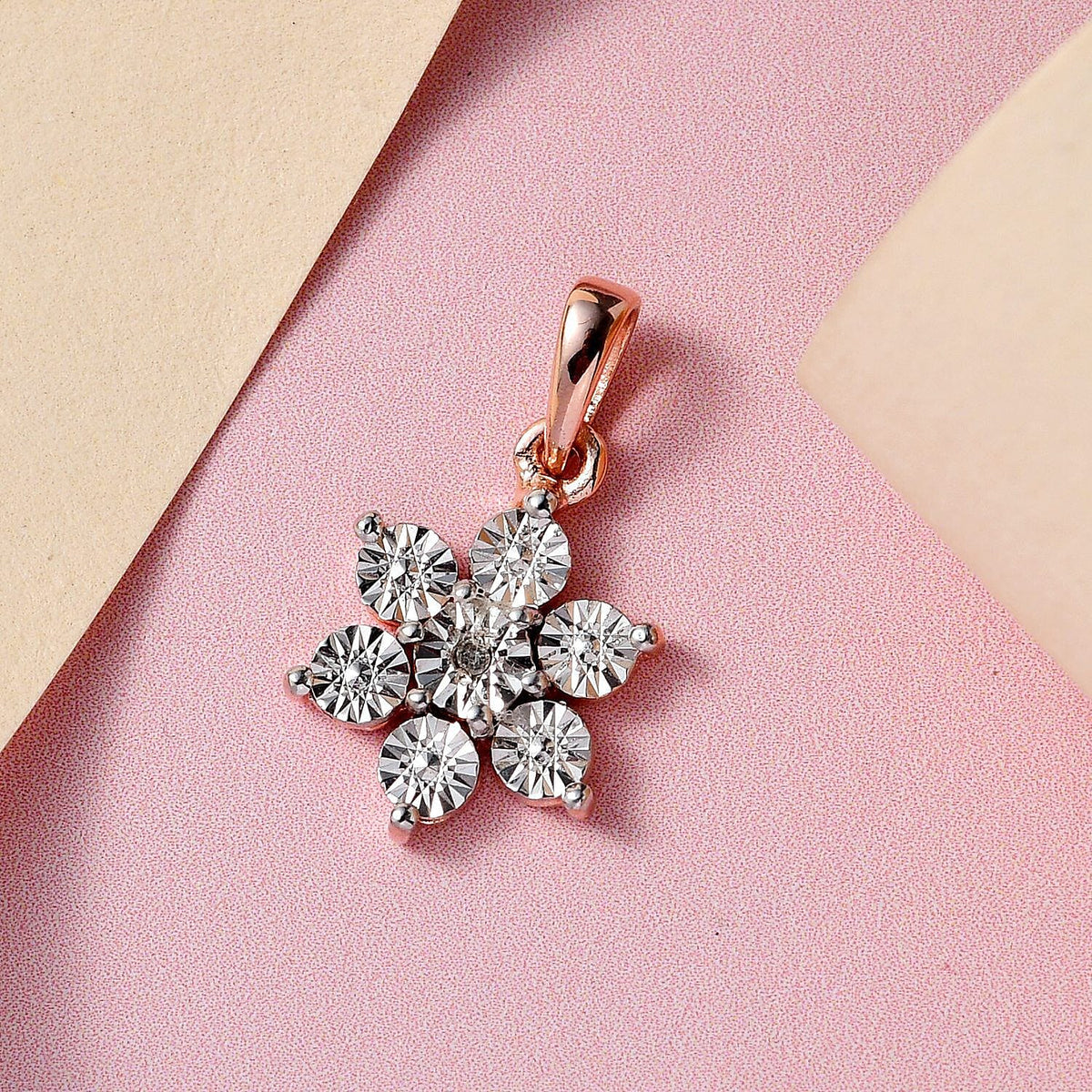 Natural Diamond Floral Pendant in 18K Vermeil Rose Gold Plated Sterling Silver 3695926 3