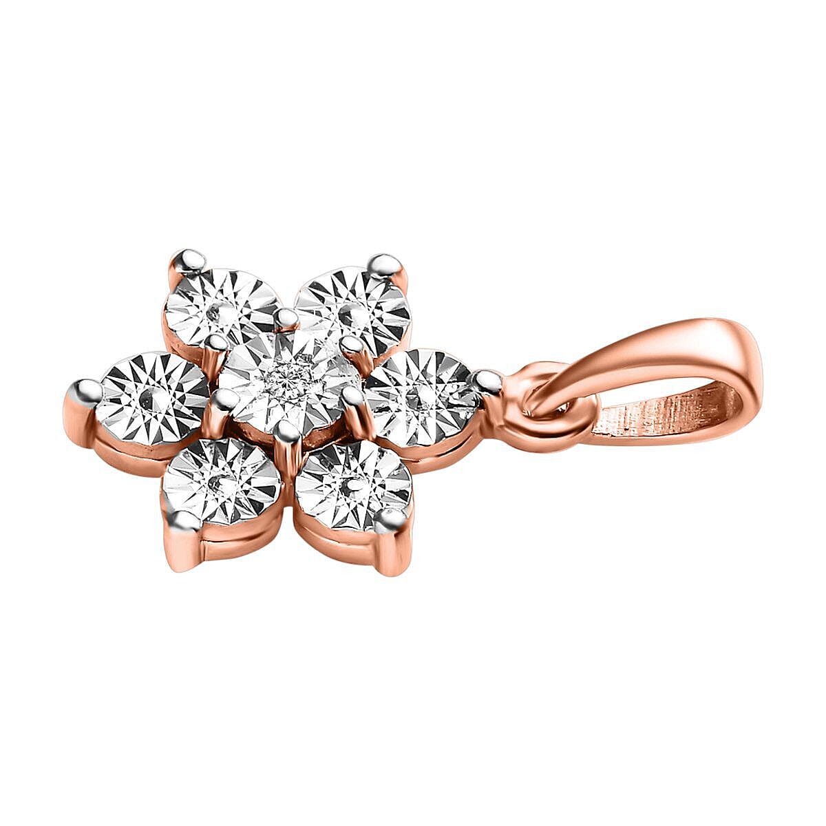 Natural Diamond Floral Pendant in 18K Vermeil Rose Gold Plated Sterling Silver 3695926 4