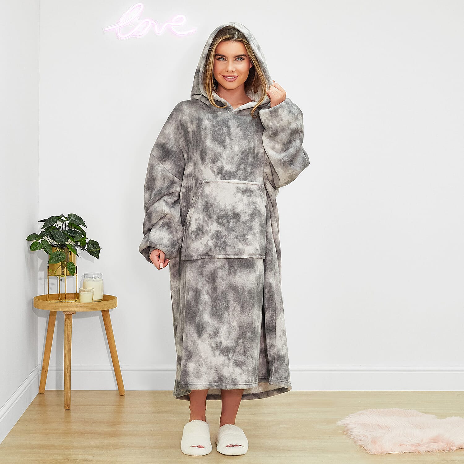 Winter Essential - Extra Long Very Soft Tie Die Hoodie Blanket (One Size 8-20)- Grey 7708832 0