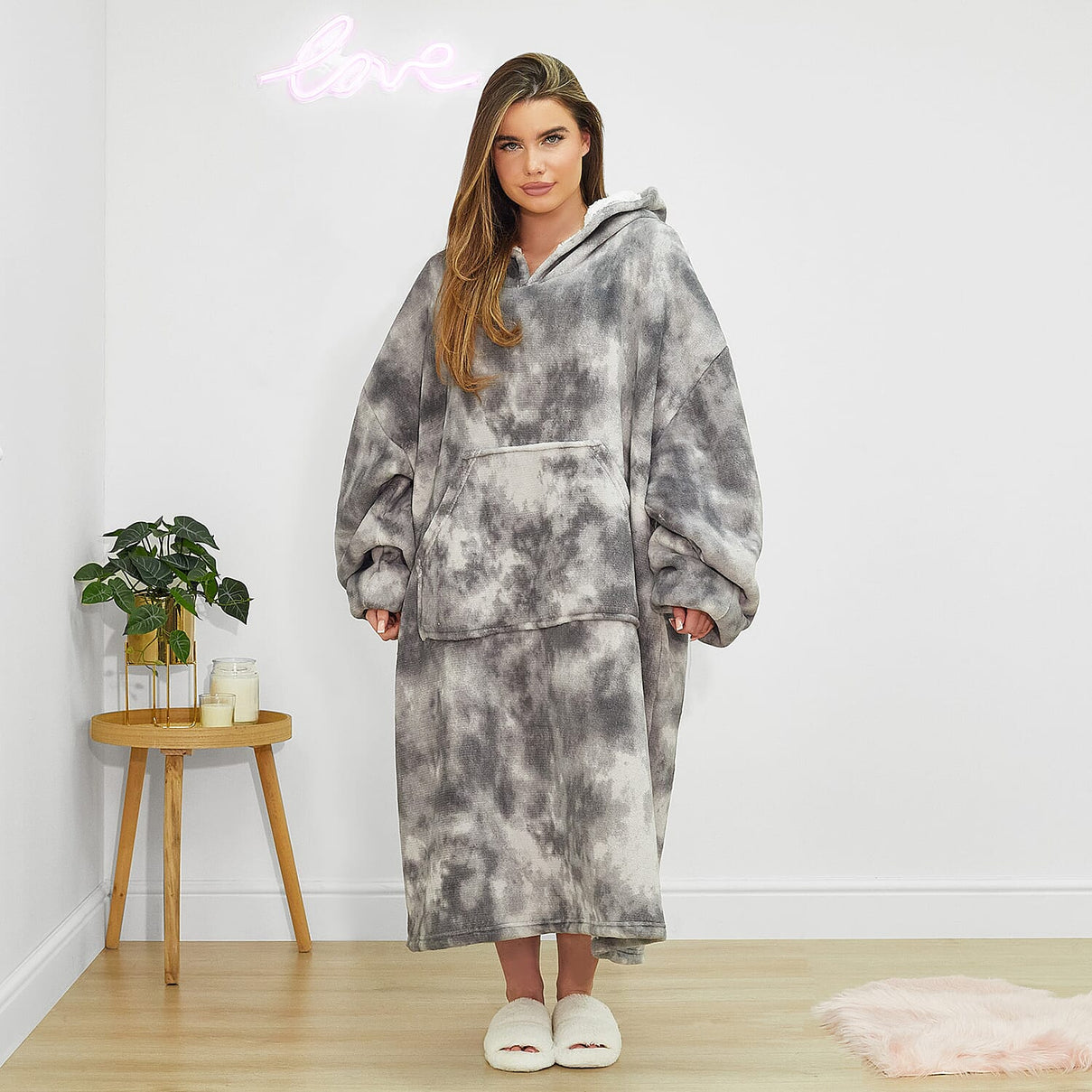 Winter Essential - Extra Long Very Soft Tie Die Hoodie Blanket (One Size 8-20)- Grey 7708832 1