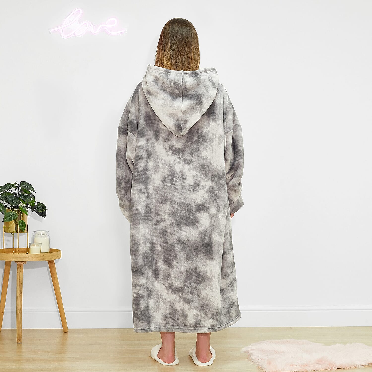 Winter Essential - Extra Long Very Soft Tie Die Hoodie Blanket (One Size 8-20)- Grey 7708832 2