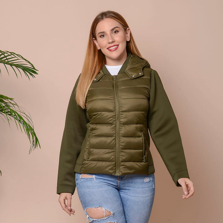 Winter Puffer Women's Jacket with Hoodie in Olive Green 3659379 1
