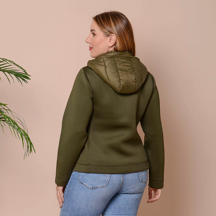 Winter Puffer Women's Jacket with Hoodie in Olive Green 3659379 2