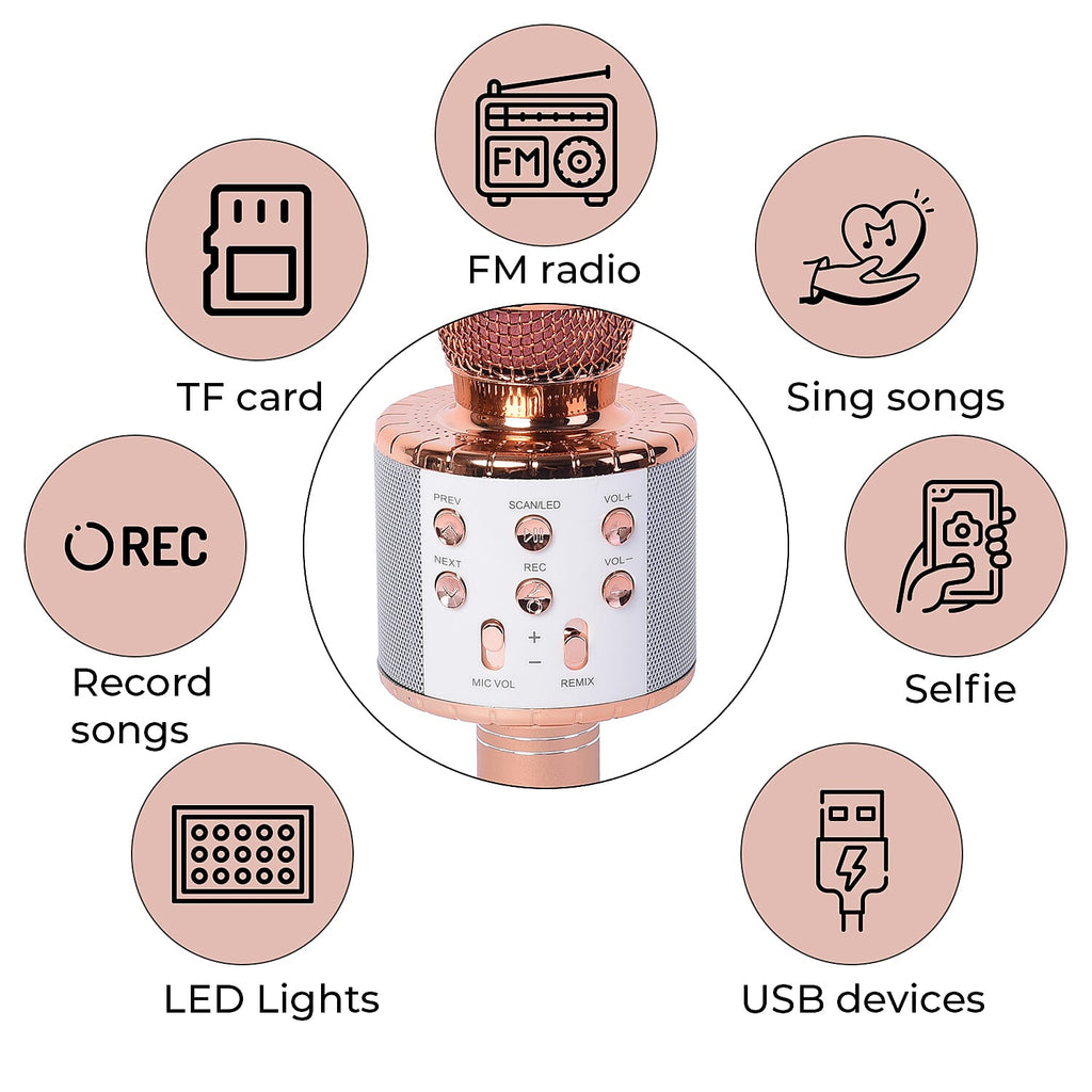 Wireless Bluetooth Karaoke Microphone with Dancing LED Lights - Rose Gold