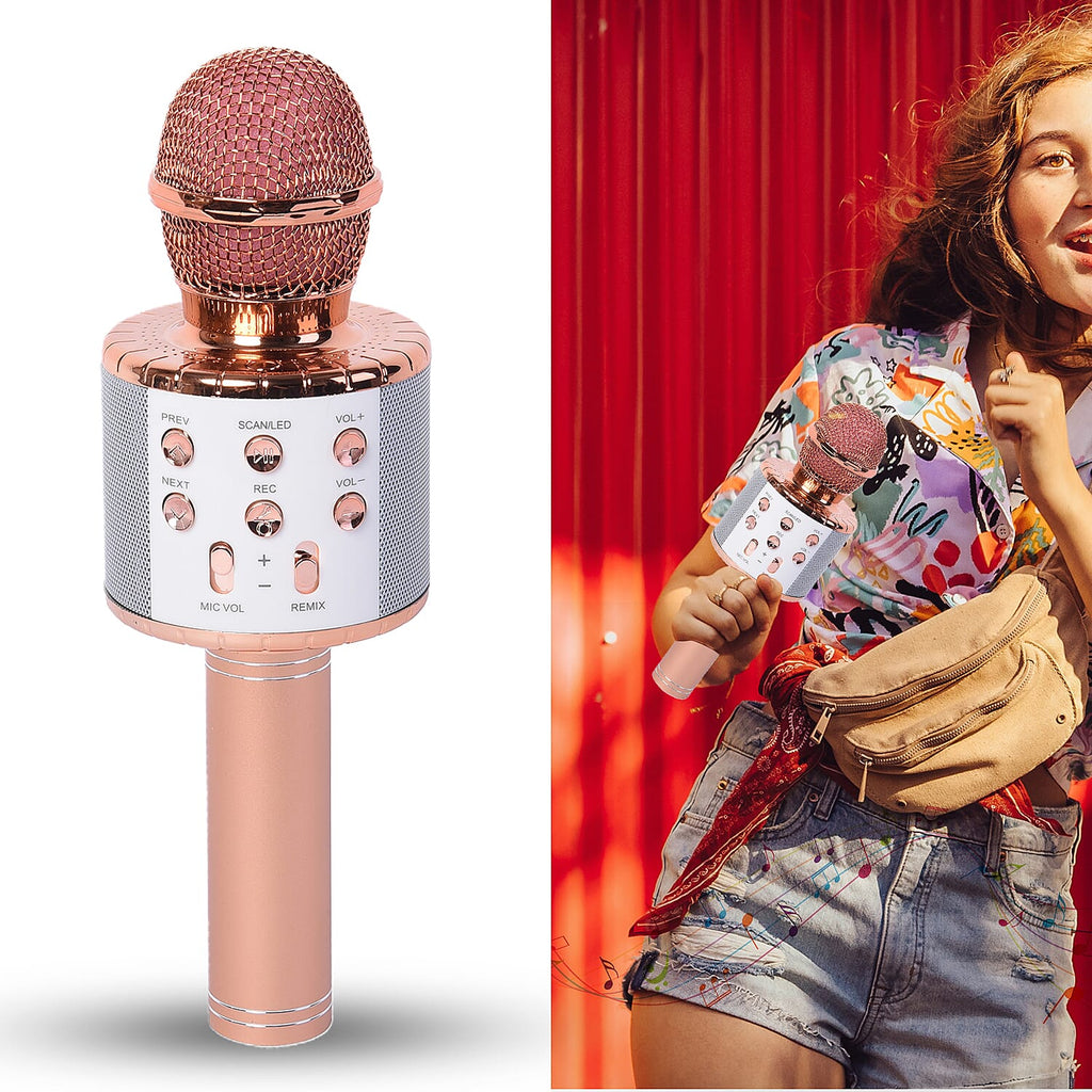 Wireless Bluetooth Karaoke Microphone with Dancing LED Lights - Rose Gold