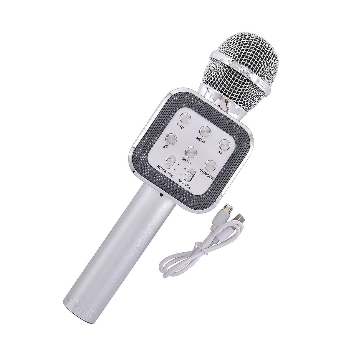 Wireless Bluetooth Karaoke Microphone with LED Lights and USB Charger - Silver 7187518 0