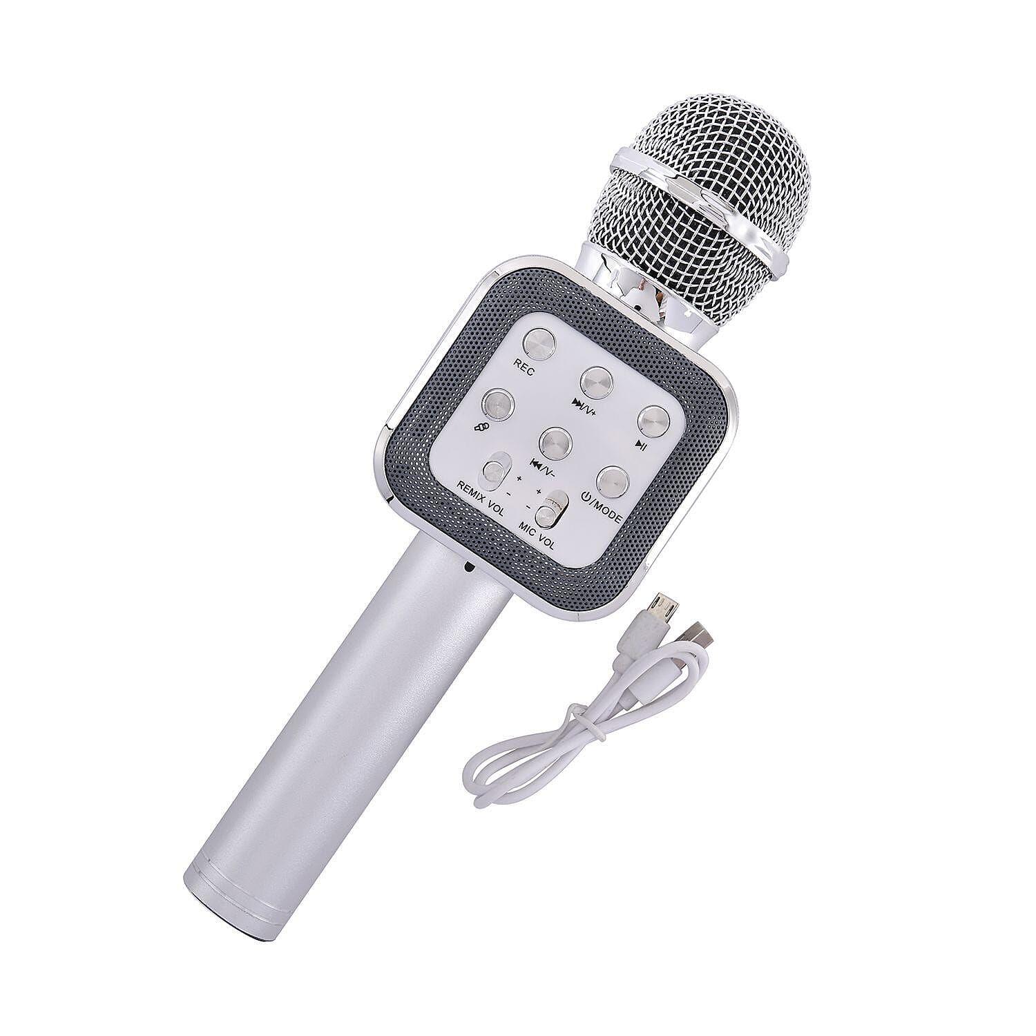 Wireless Bluetooth Karaoke Microphone with LED Lights and USB Charger - Silver 7187518 0