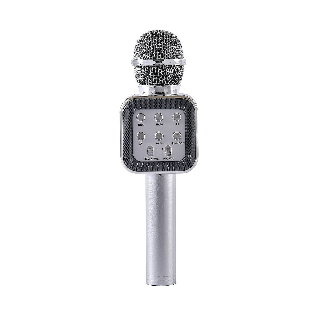 Wireless Bluetooth Karaoke Microphone with LED Lights and USB Charger - Silver
