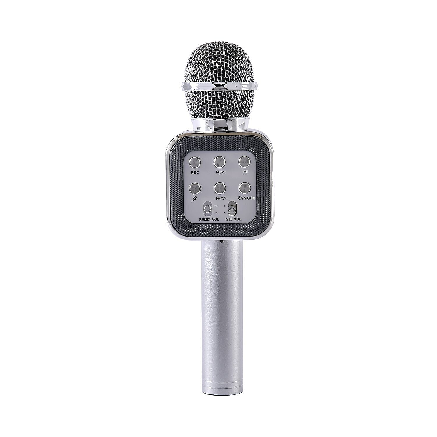Wireless Bluetooth Karaoke Microphone with LED Lights and USB Charger - Silver 7187518 1