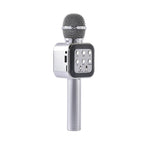 Wireless Bluetooth Karaoke Microphone with LED Lights and USB Charger - Silver