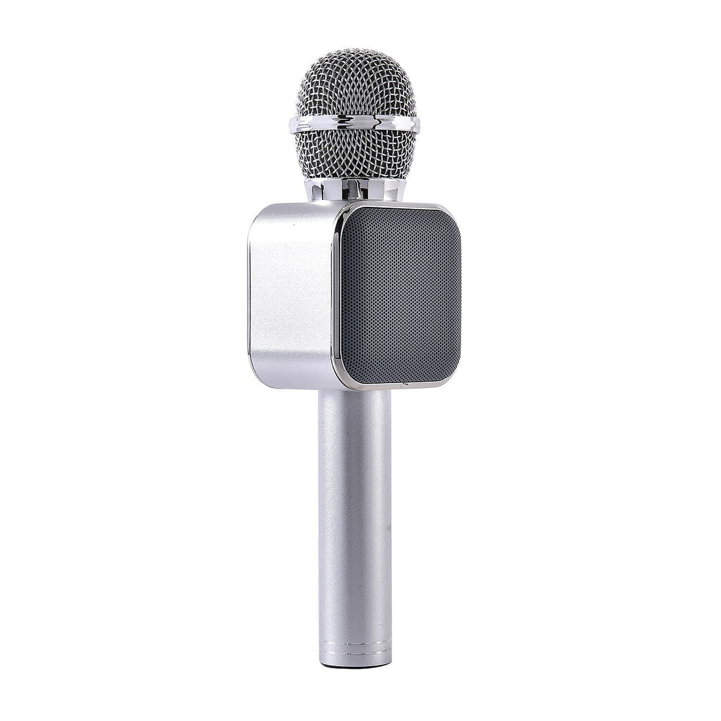 Wireless Bluetooth Karaoke Microphone with LED Lights and USB Charger - Silver