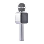 Wireless Bluetooth Karaoke Microphone with LED Lights and USB Charger - Silver