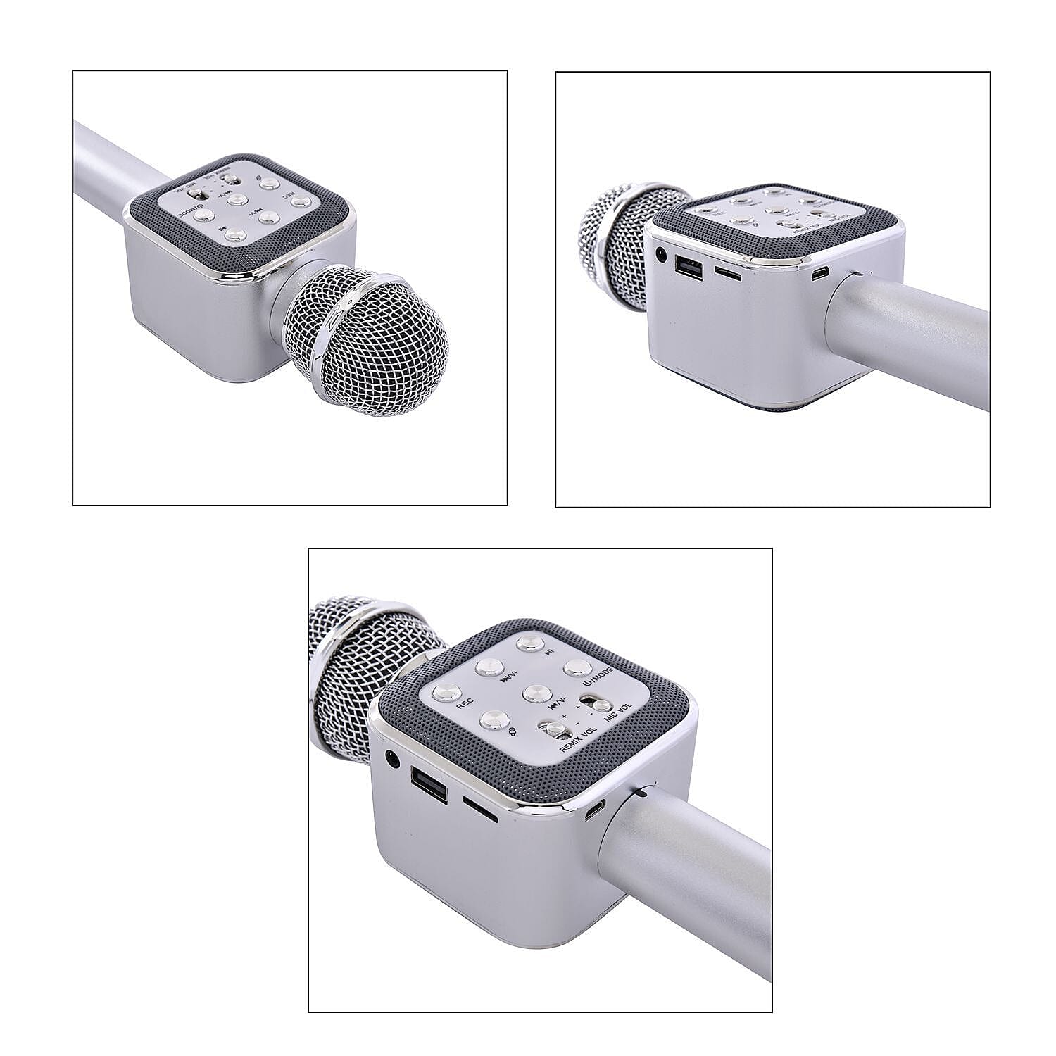 Wireless Bluetooth Karaoke Microphone with LED Lights and USB Charger - Silver 7187518 6