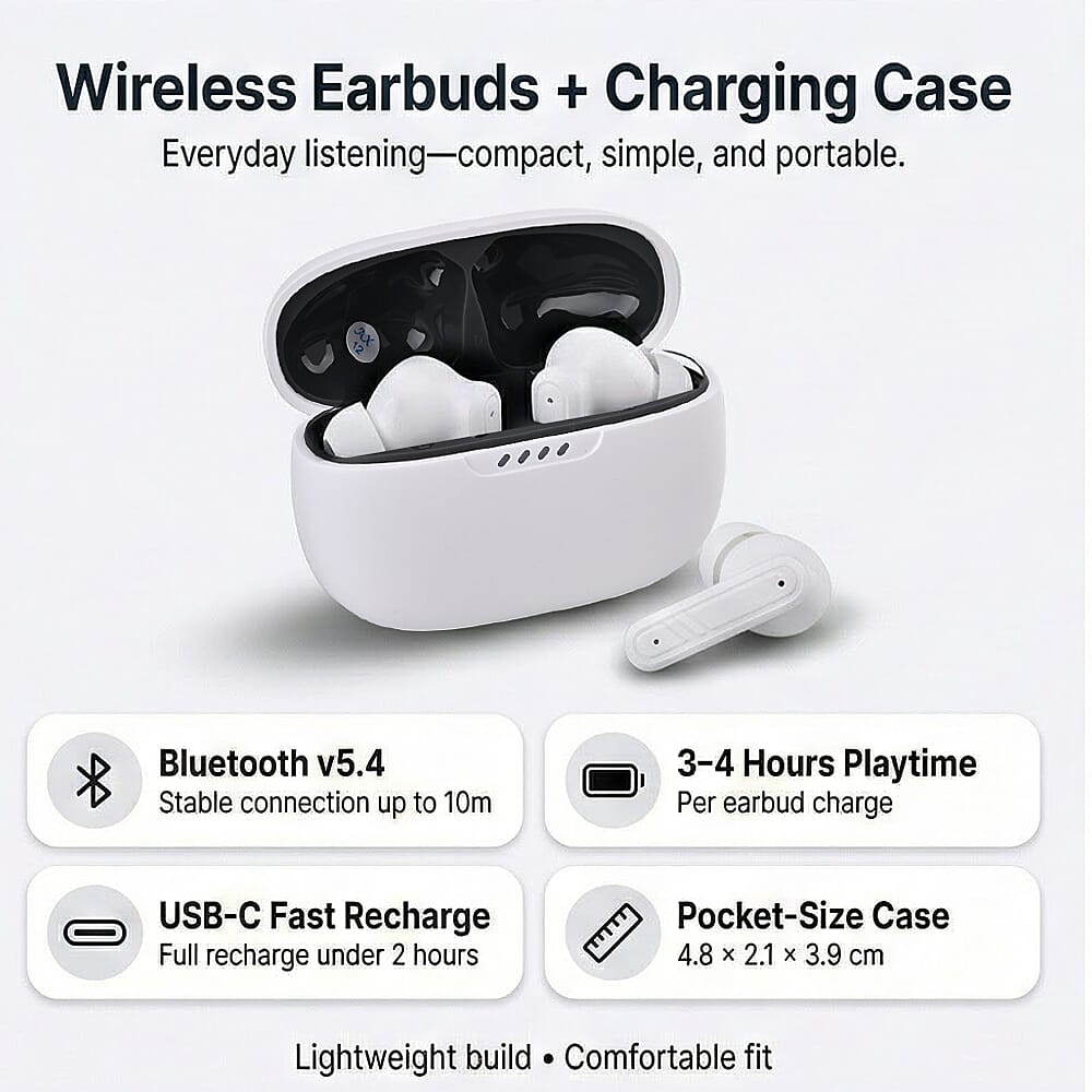 TWS True Wireless Earbuds - 150mAh Charging Case &amp; 3-4 Hour Playtime - Grey 8350788 2