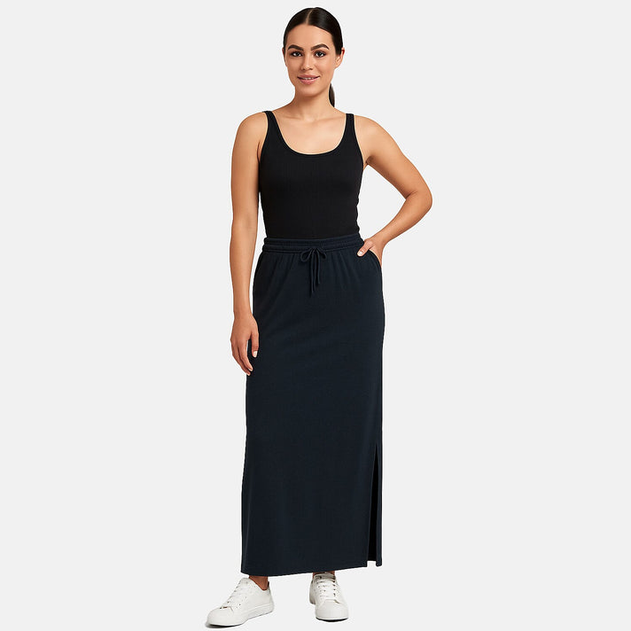 Womens Drawstring Waist Long Skirt with Slit (Size L) - Dark Grey 8132408 1