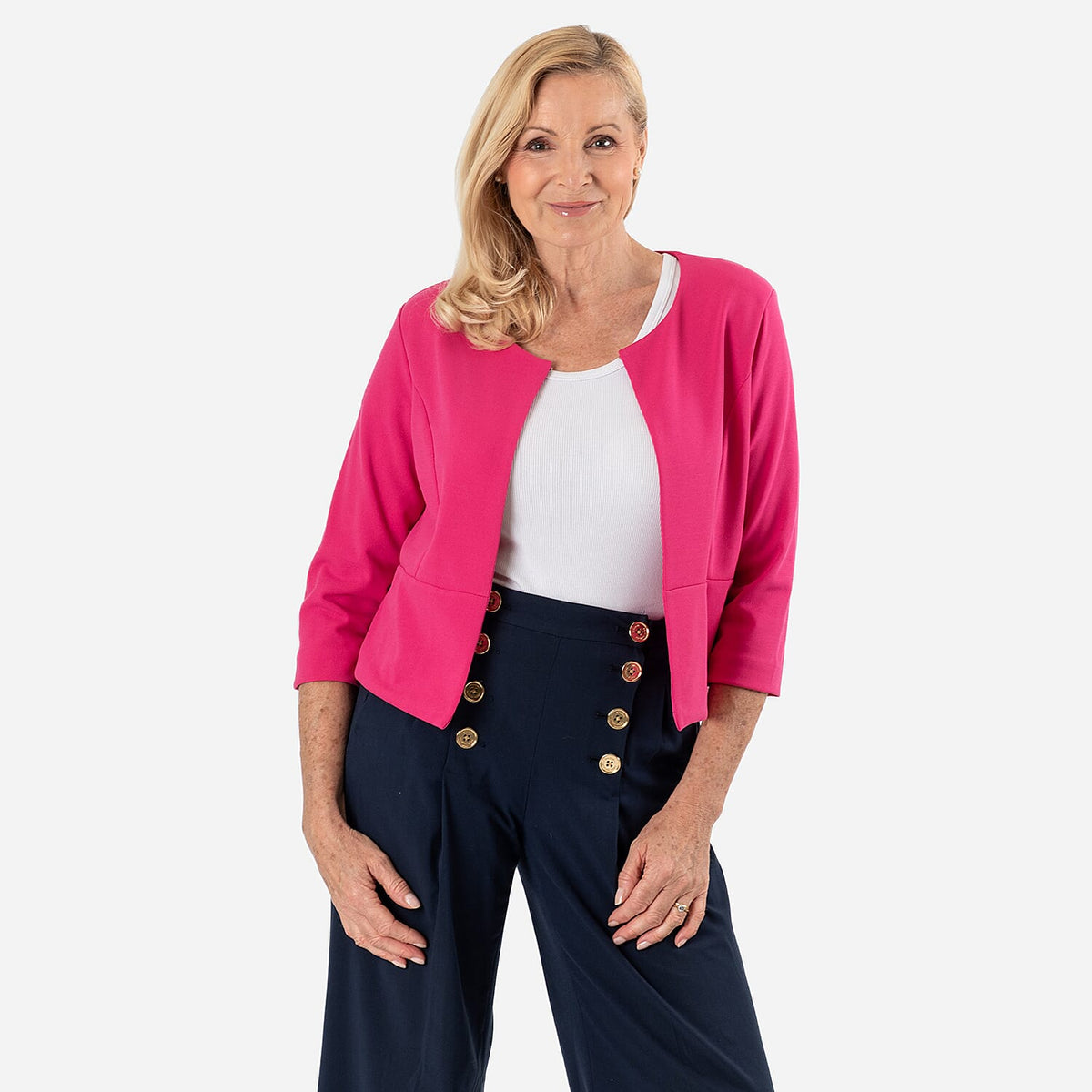 Womens Elegant 3/4 Sleeve Open Front Crepe Bolero Cardigan V32644570 0