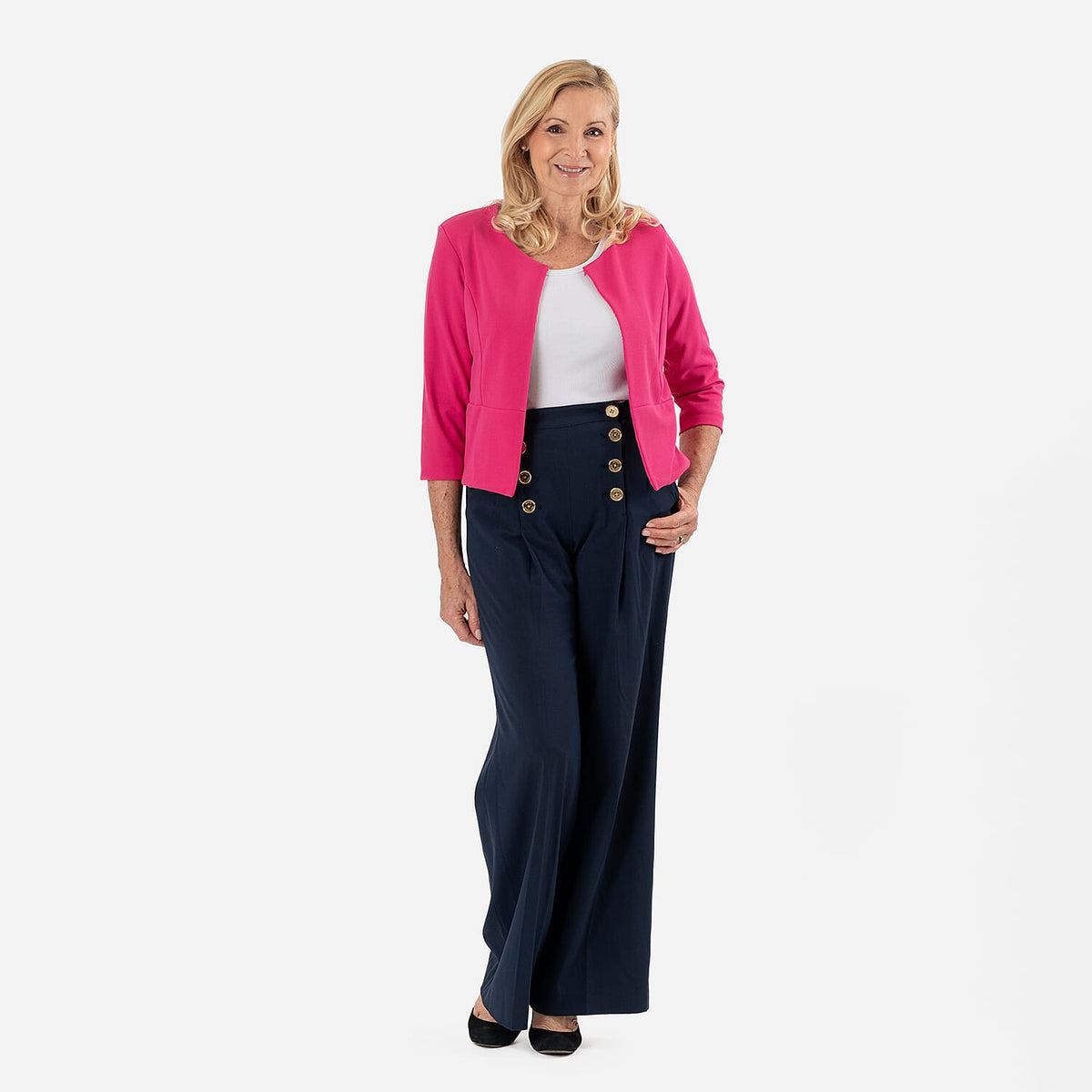 Womens Elegant 3/4 Sleeve Open Front Crepe Bolero Cardigan V32644570 1