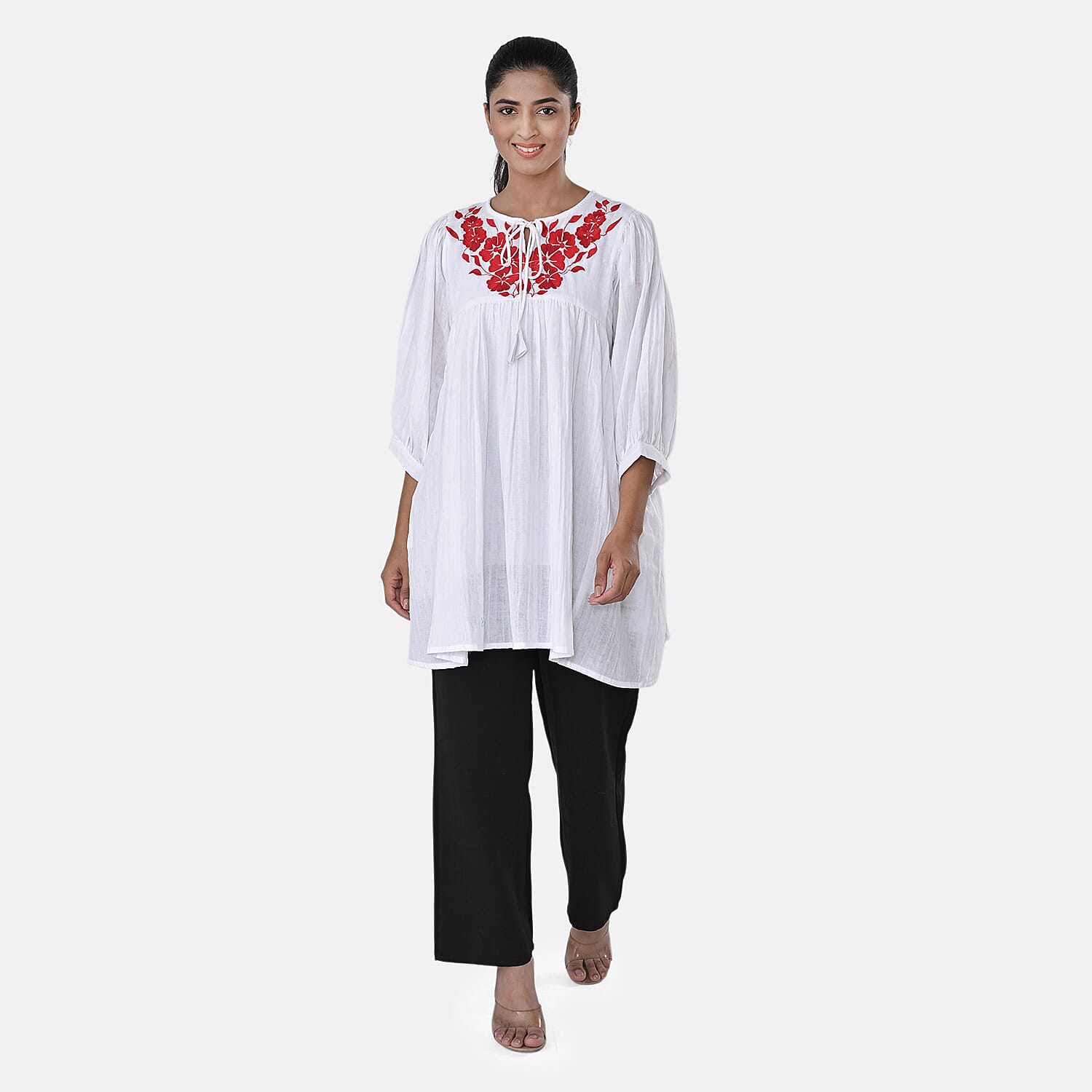 Womens Embroidered Cotton Double Gauze Relaxed Fit Tunic Top 8134031 0