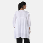 Womens Embroidered Cotton Double Gauze Relaxed Fit Tunic Top (Size L) - White