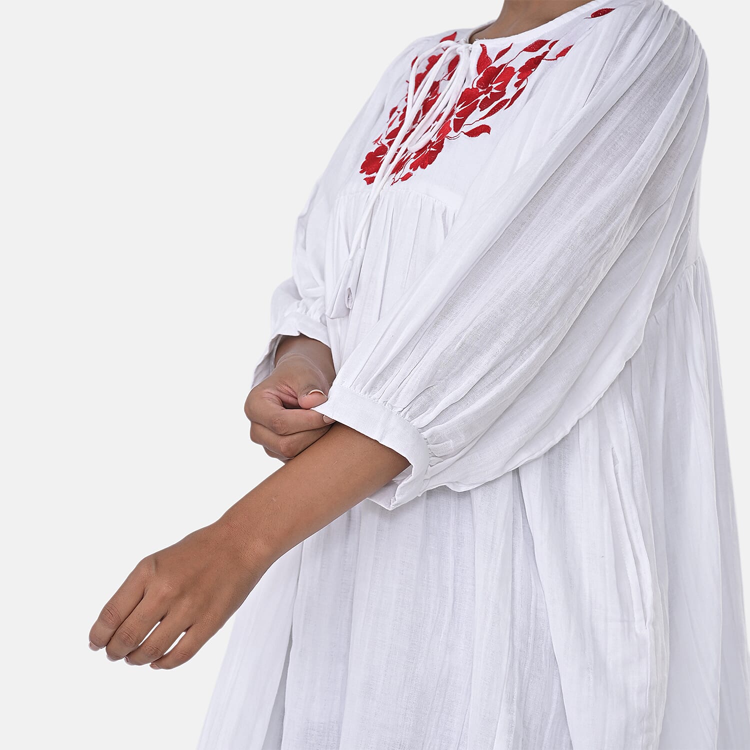Womens Embroidered Cotton Double Gauze Relaxed Fit Tunic Top 8134031 6