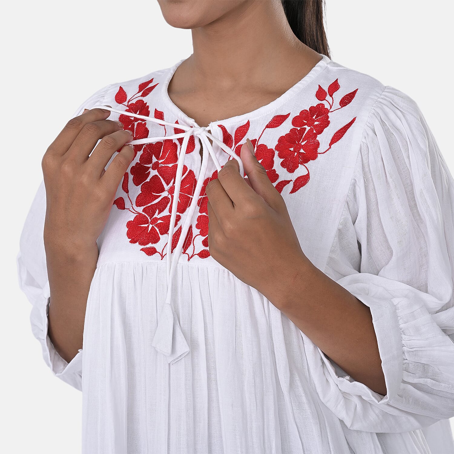 Womens Embroidered Cotton Double Gauze Relaxed Fit Tunic Top 8134031 7