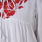 Womens Embroidered Cotton Double Gauze Relaxed Fit Tunic Top (Size L) - White