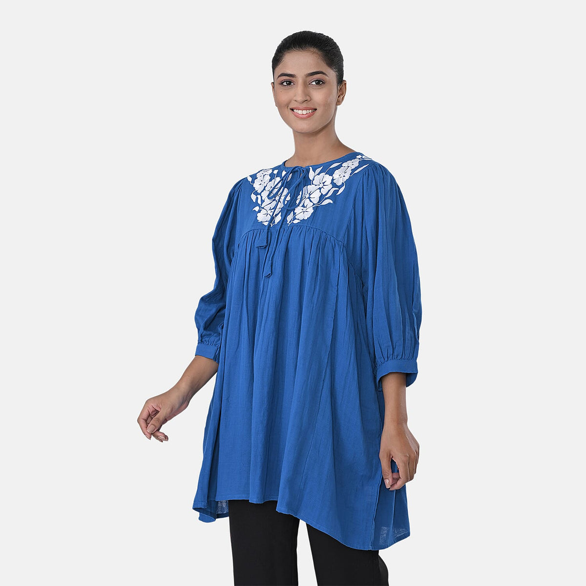 Womens Embroidered Cotton Double Gauze Relaxed Fit Tunic Top V32702372 3