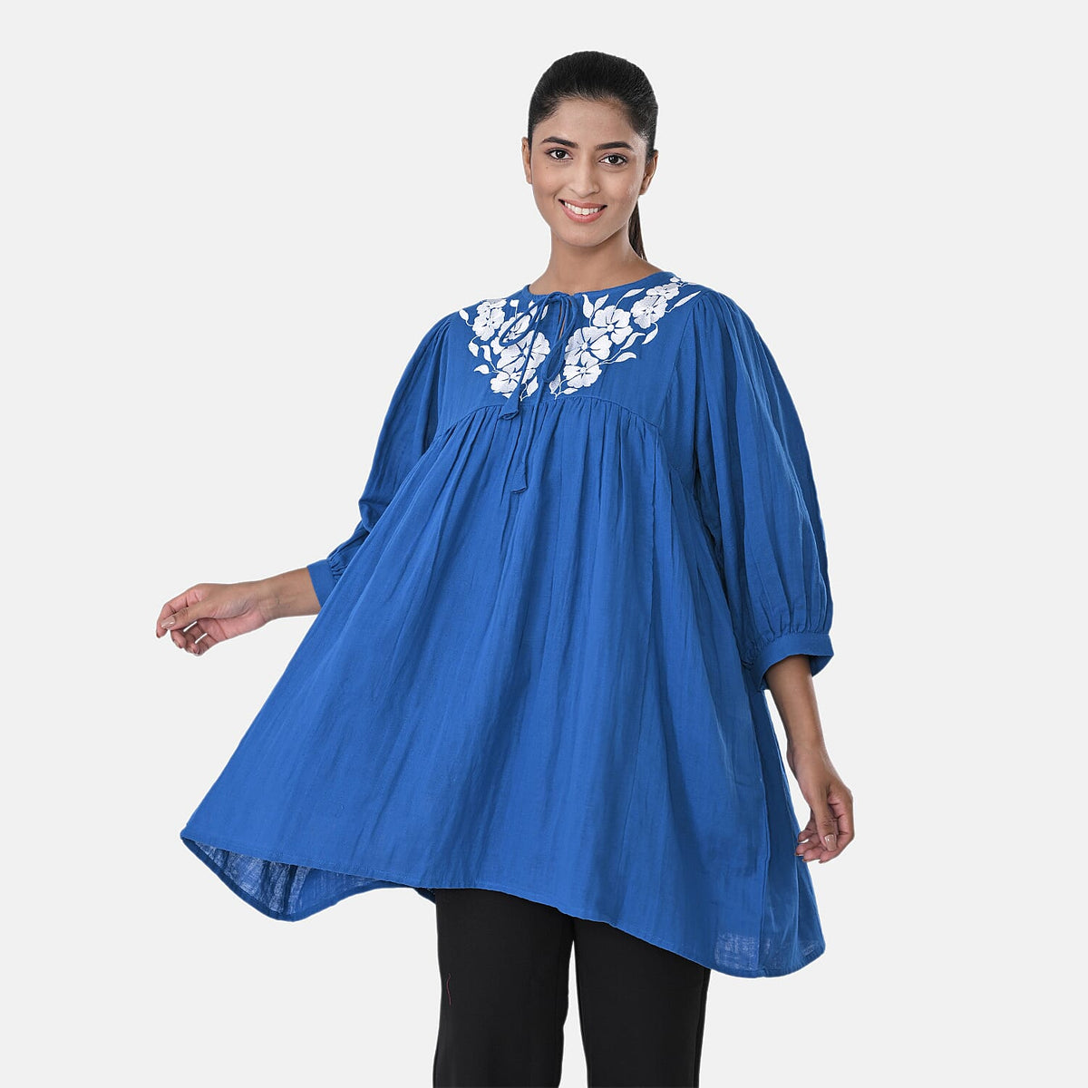 Womens Embroidered Cotton Double Gauze Relaxed Fit Tunic Top V32702372 5