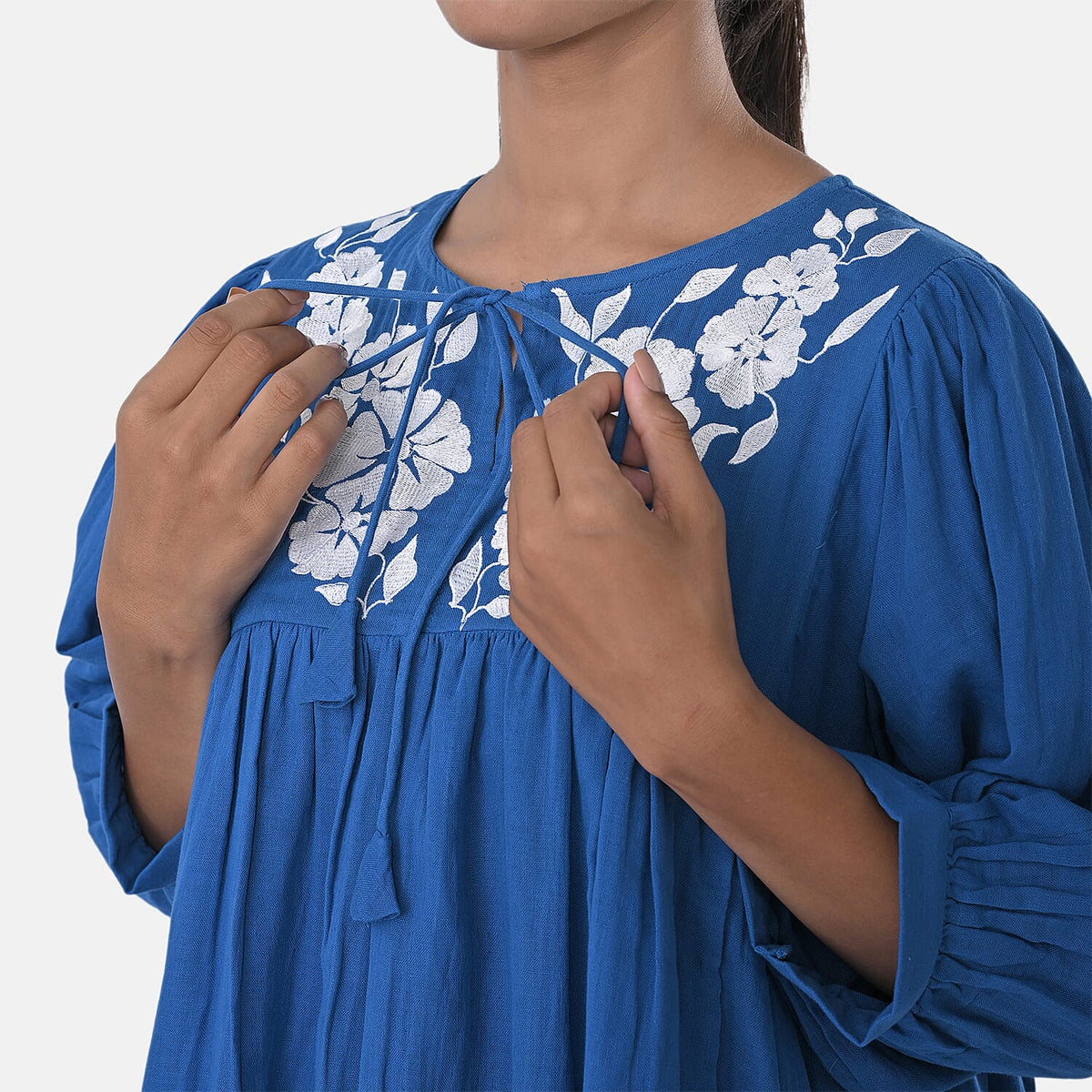 Womens Embroidered Cotton Double Gauze Relaxed Fit Tunic Top V32702372 8
