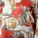 Stylish Abstract Pattern Bell Long Sleeves Women Top (One Size,8-16) - Cream - Red