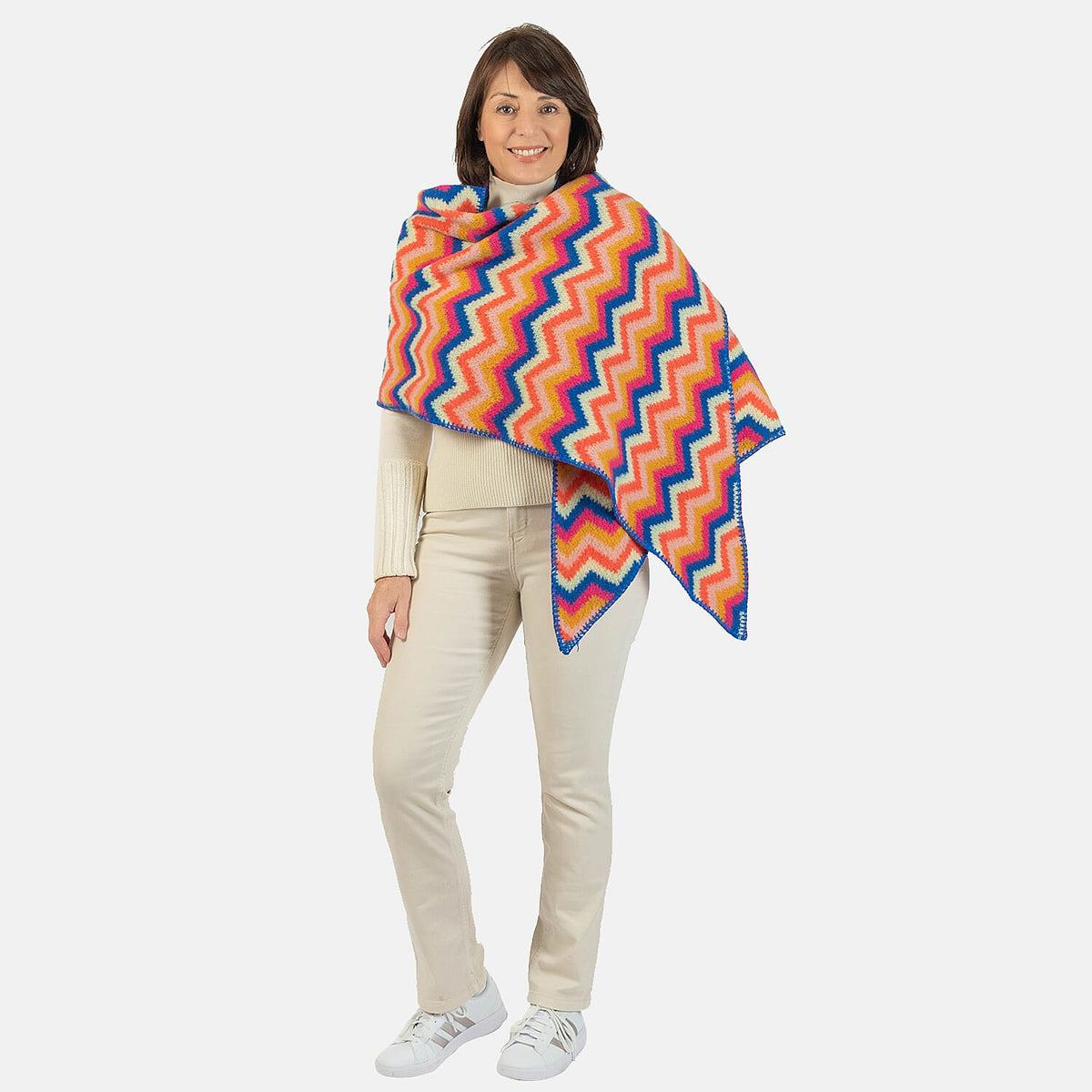 Wool Blend Bright Chevron Print Knitted Scarf - Rainbow 7712765 0