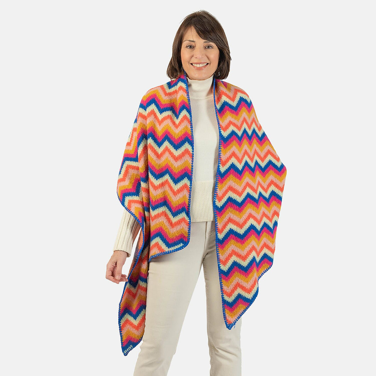 Wool Blend Bright Chevron Print Knitted Scarf - Rainbow 7712765 2