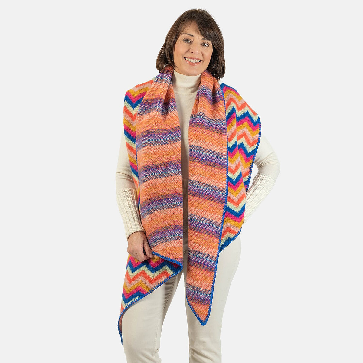 Wool Blend Bright Chevron Print Knitted Scarf - Rainbow 7712765 3