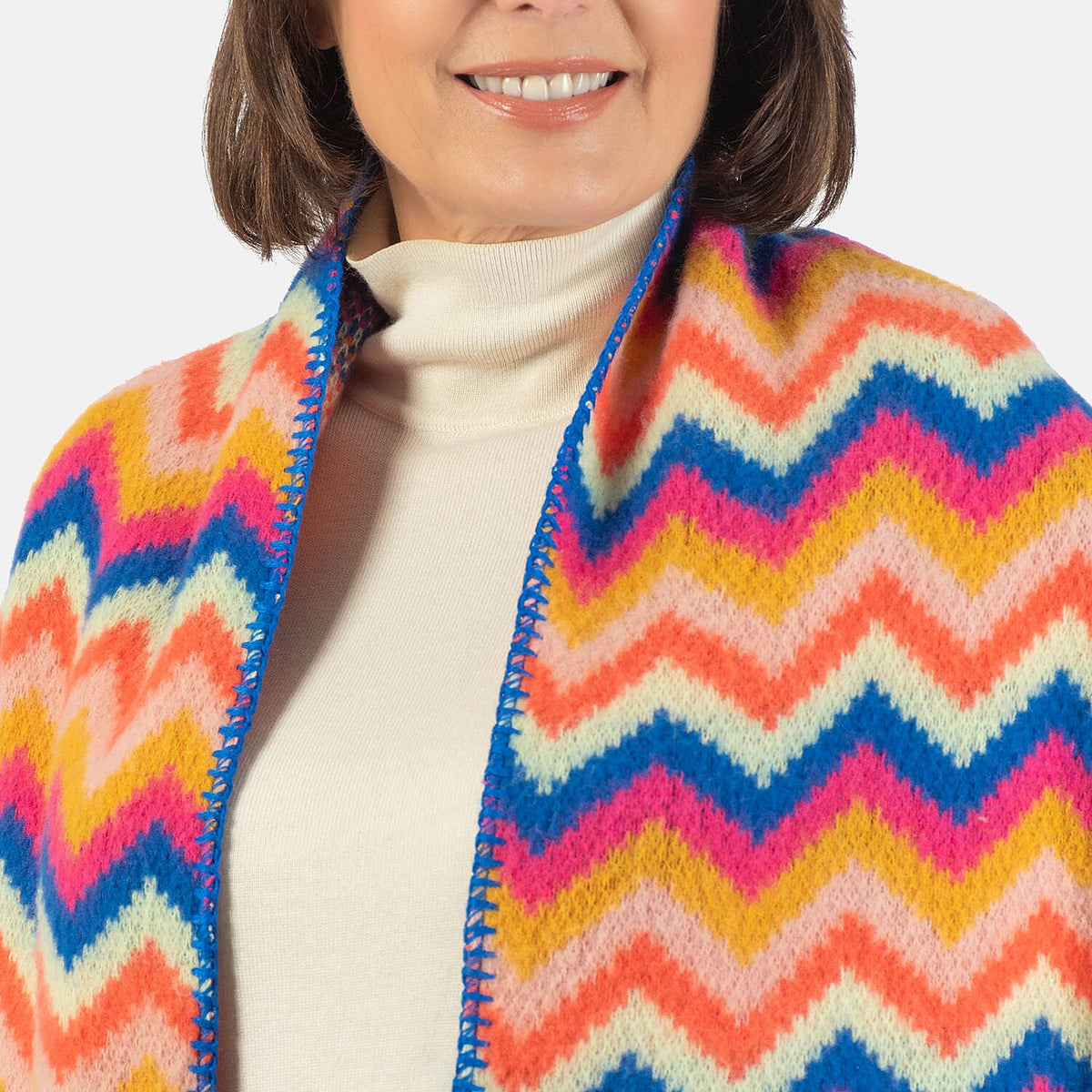 Wool Blend Bright Chevron Print Knitted Scarf - Rainbow 7712765 4
